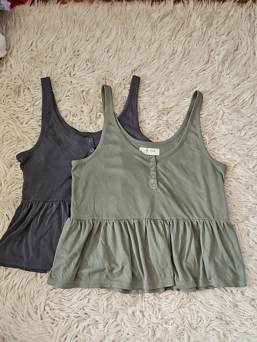 Lucky Brand Olive and Charcoal Peplum Cropped Tank Tops